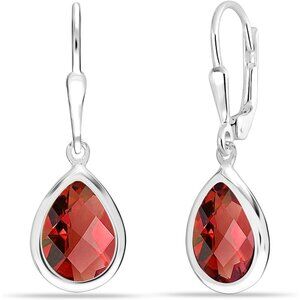 Women's Sterling Silver Drop Created Birthstone Leverback Red Teardrop Earring